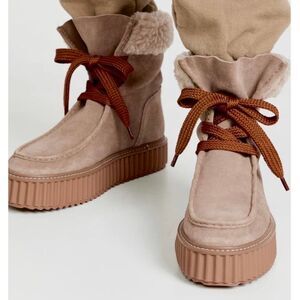 ASTER Dorit Taupe Suede Faux Alpaca Shearling Lined Winter Boots Sz 6.5 NWT